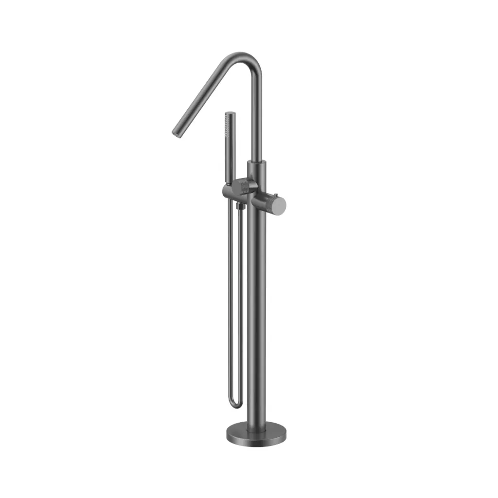 [PRM4675-GG] STRIA BADMENGKRAAN - VRIJSTAAND - THERMOSTATISCH - MET HANDDOUCHE EN DOUCHESLANG - KNOPPEN MET RIBBELSTRUCTUUR - BELGAQUA - GUNMETAL (PVD)