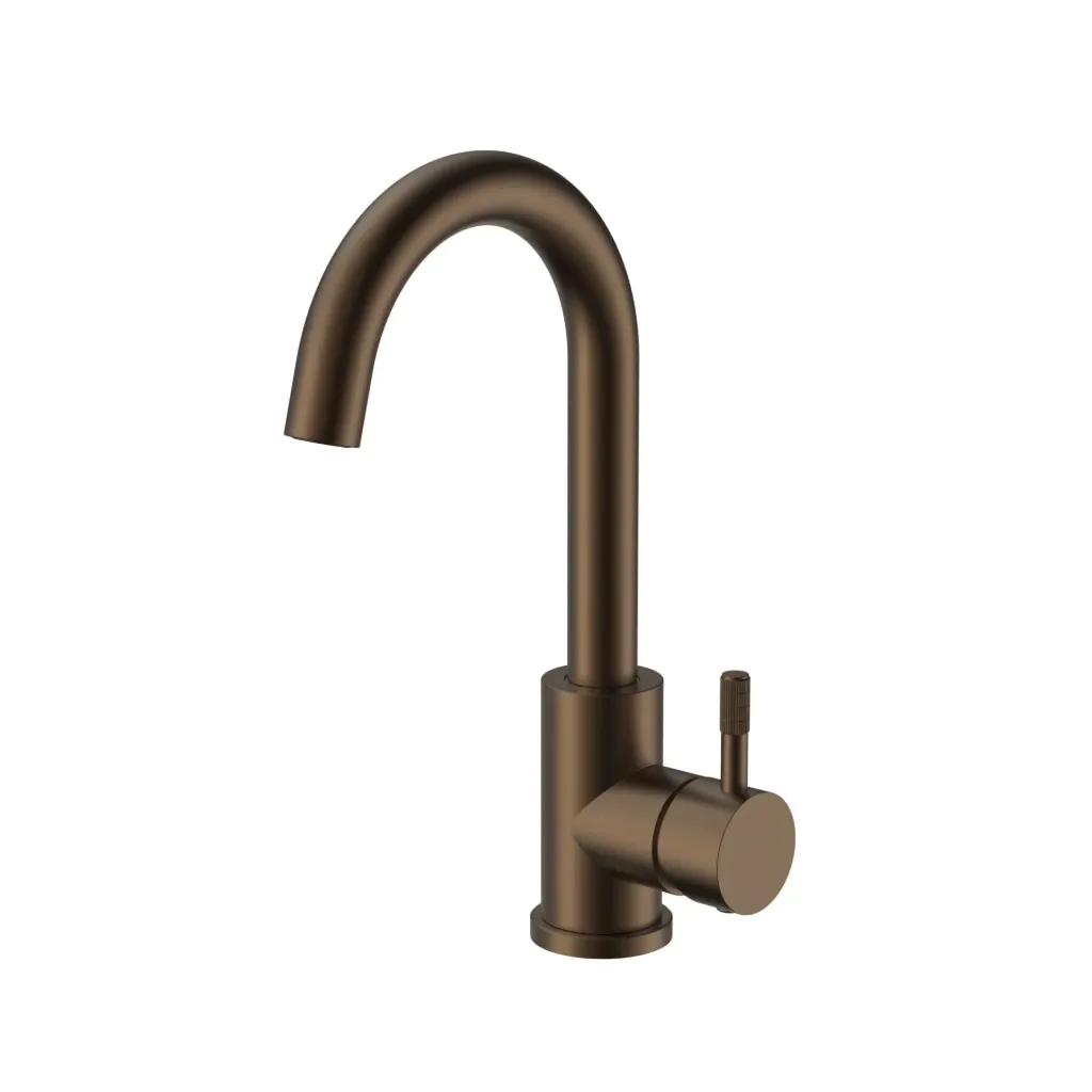 [PRM1312-BB] STRIA WASTAFELMENGKRAAN - GEBOGEN UITLOOP - DRAAIBAAR - COLD START - HENDEL MET VERFIJNDE RIBBELSTRUCTUUR - ZONDER AFVOERPLUG - BRUIN BRONS (PVD)
