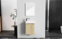 ALONI ZYRO TOILETMEUBELSET - COMPLEET - ONDERKAST MET 1 DEUR - GREEPLOOS - SOFT CLOSE - OMKEERBAAR - SPIEGEL - FONTEIN - 40,5X22,5 CM - LICHT EIKEN/GLANZEND WIT