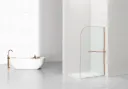 CURVY INLOOPDOUCHE MET HANDDOEKHOUDER - GEBOGEN - MET ANTI-KALKBEHANDELING - OMKEERBAAR - 8MM VEILIGHEIDSGLAS - 120X200CM - GEBORSTELD KOPER - GEBOGEN - HELDER GLAS