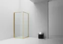 INSLIDE DOUCHECABINE - NAAR BINNEN OPENENDE SCHUIFDEUR EN ZIJWAND - RUIMTEBESPAREND - OMKEERBAAR - 6MM VEILIGHEIDSGLAS - 90X90X200 CM - GEBORSTELD GOUD - HELDER GLAS