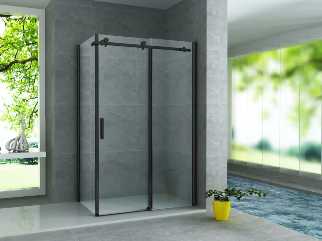 ALONI DOUCHECABINE - SCHUIFDEUR EN ZIJWAND - 900X1200X1950MM - MAT ZWART - HELDER GLAS