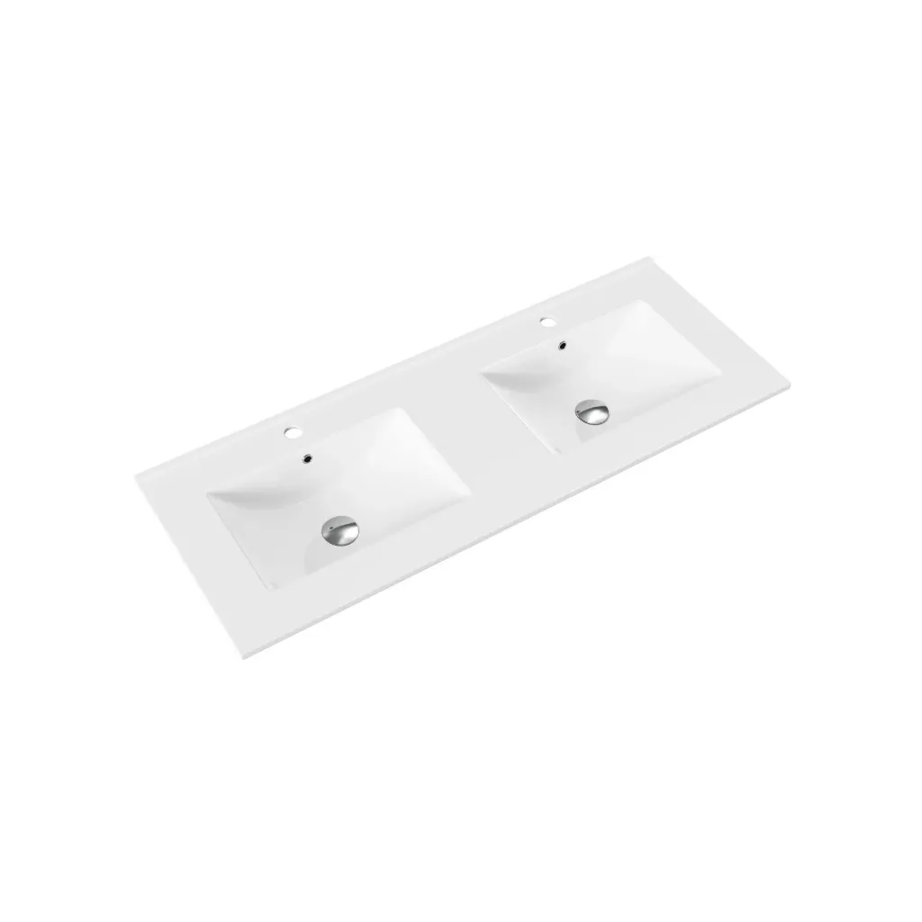 [PB-KEY-120] ALONI HAYAT WASTAFEL - 2 WASBAKKEN - MET OVERLOOP - 2 KRAANGATEN - KUNSTMARMER - 120X1,5X45 CM - GLANZEND WIT