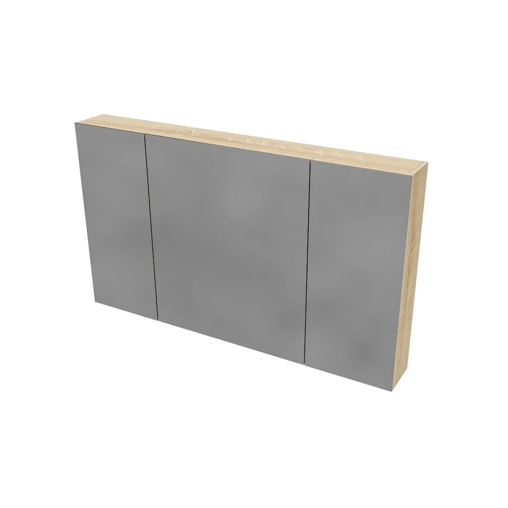 [HYT120.EIK] HAYAT SPIEGELKAST - 3 ASSYMETRISCHE, ENKELZIJDIGE SPIEGELDEUREN - 6 IN HOOGTE VERSTELBARE LEGPLANKEN - 120X70X15CM - EIK