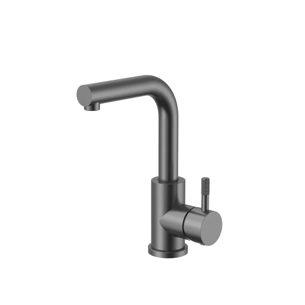 [PRM1121-GG] STRIA WASTAFEL/KEUKENMENGKRAAN - RECHTE UITLOOP - DRAAIBAAR - COLD START - HENDEL MET VERFIJNDE RIBBELSTRUCTUUR - ZONDER AFVOERPLUG - GUNMETAL (PVD)