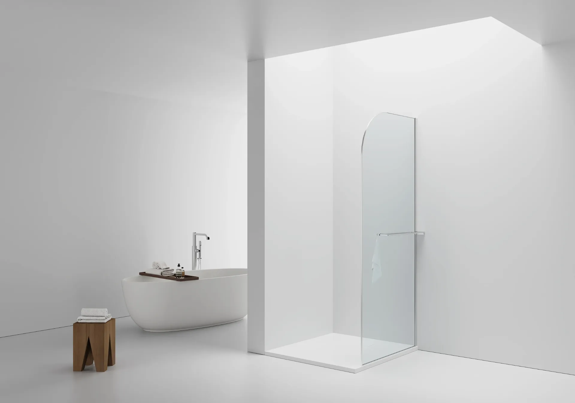 CURVY INLOOPDOUCHE MET HANDDOEKHOUDER - GEBOGEN - MET ANTI-KALKBEHANDELING - OMKEERBAAR - 8MM VEILIGHEIDSGLAS - 100X200CM - CHROOM - HELDER GLAS