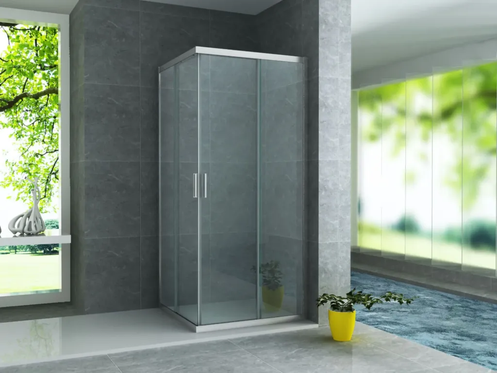 [CR-CE8080] ALONI DOUCHECABINE - HOEKINSTAP MET 2 SCHUIFDEUREN - 800X800X1950MM - CHROOM - HELDER GLAS