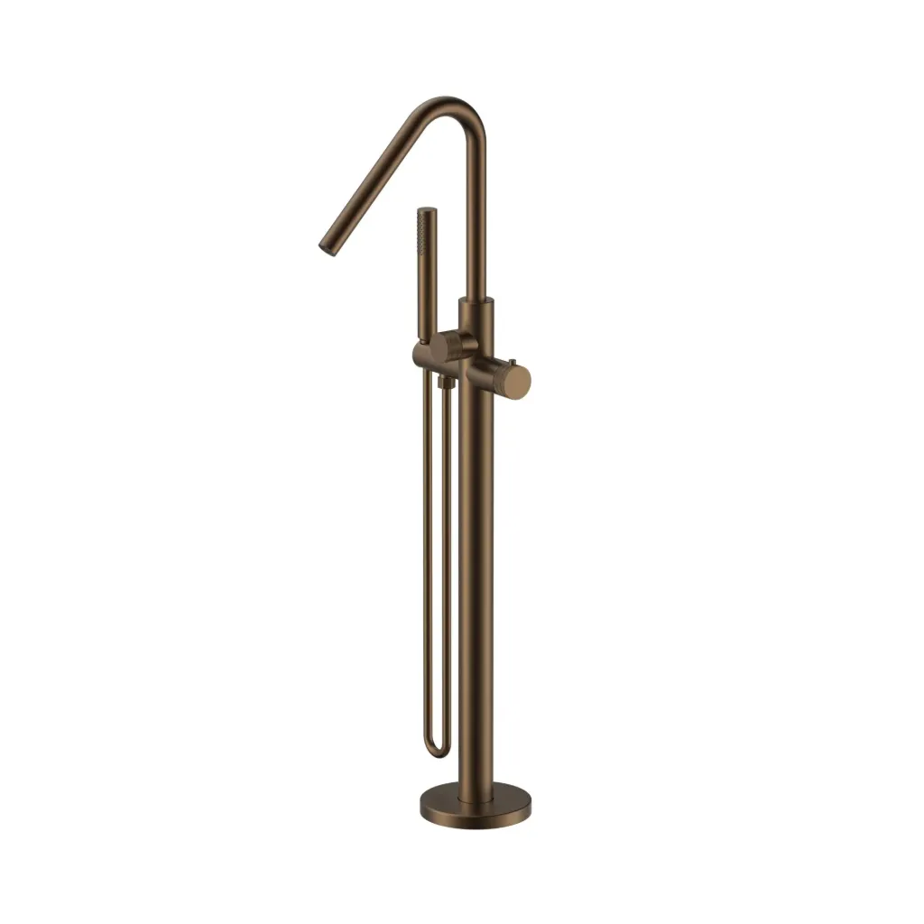 [PRM4675-BB] STRIA BADMENGKRAAN - VRIJSTAAND - THERMOSTATISCH - MET HANDDOUCHE EN DOUCHESLANG - KNOPPEN MET RIBBELSTRUCTUUR - BELGAQUA - BRUIN BRONS (PVD)