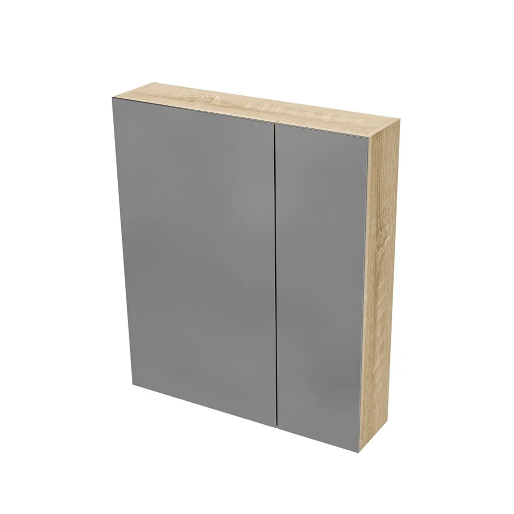 [HYT060.EIK] HAYAT SPIEGELKAST - 2 ASSYMETRISCHE, ENKELZIJDIGE SPIEGELDEUREN - 4 IN HOOGTE VERSTELBARE LEGPLANKEN - 60X70X15CM - EIK