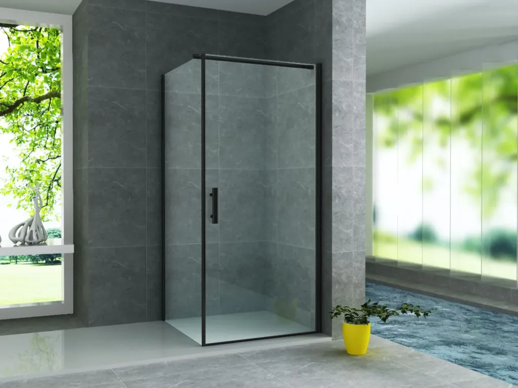 [CR01B-8080] ALONI DOUCHEWAND - DRAAIDEUR EN ZIJWAND - 800X800X1900MM - MAT ZWART - HELDER GLAS