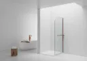CURVY INLOOPDOUCHE MET HANDDOEKHOUDER - GEBOGEN - MET ANTI-KALKBEHANDELING - OMKEERBAAR - 8MM VEILIGHEIDSGLAS - 100X200CM - GEBORSTELD KOPER - HELDER GLAS