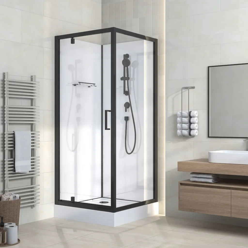 [540031955501] RIMO COMPLETE DOUCHECABINE MET DRAAIDEUR - OMKEERBAAR - 90X215X90 CM - MAT ZWART - HELDER GLAS