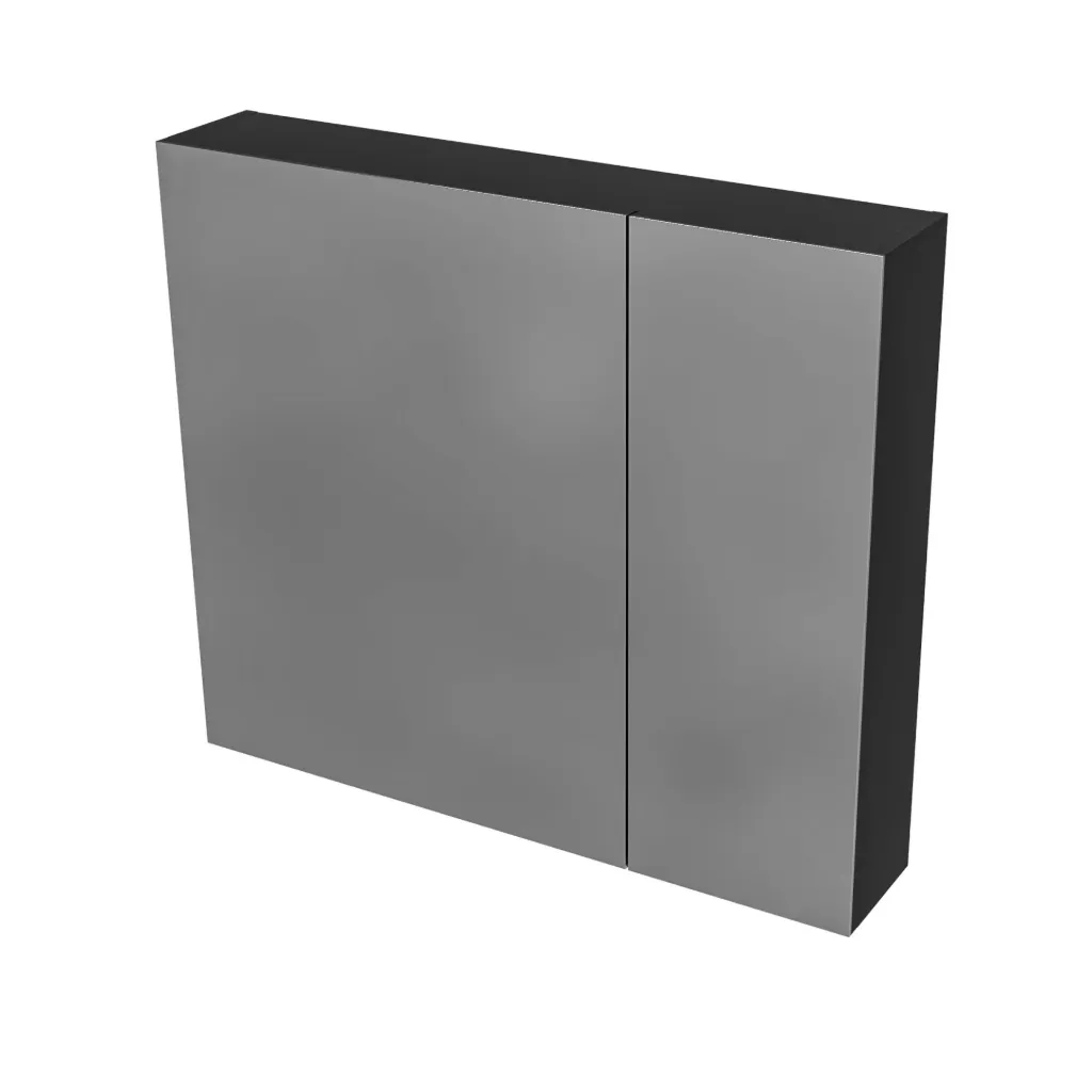 [HYT080.MB] HAYAT SPIEGELKAST - 2 ASSYMETRISCHE, ENKELZIJDIGE SPIEGELDEUREN - 4 IN HOOGTE VERSTELBARE LEGPLANKEN - 80X70X15CM - MAT ZWART
