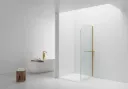 CURVY INLOOPDOUCHE MET HANDDOEKHOUDER - GEBOGEN - MET ANTI-KALKBEHANDELING - OMKEERBAAR - 8MM VEILIGHEIDSGLAS - 100X200CM - GEBORSTELD GOUD - HELDER GLAS