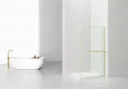 CURVY INLOOPDOUCHE MET HANDDOEKHOUDER - GEBOGEN - MET ANTI-KALKBEHANDELING - OMKEERBAAR - 8MM VEILIGHEIDSGLAS - 120X200CM - GEBORSTELD GOUD - HELDER GLAS