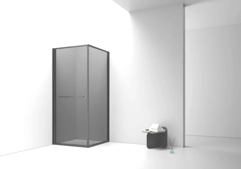 [DW-9090MB] INSLIDE DOUCHECABINE - NAAR BINNEN OPENENDE SCHUIFDEUR EN ZIJWAND - RUIMTEBESPAREND - OMKEERBAAR - 6MM VEILIGHEIDSGLAS - 90X90X200 CM - MAT ZWART - GRIJS ROOKGLAS