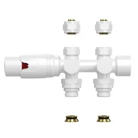 [BLR302] BELRAD RADIATORKRAAN - THERMOSTATISCH - MIDDENAANSLUITING - MUUR-EN VLOERAANSLUITING - GLANZEND WIT