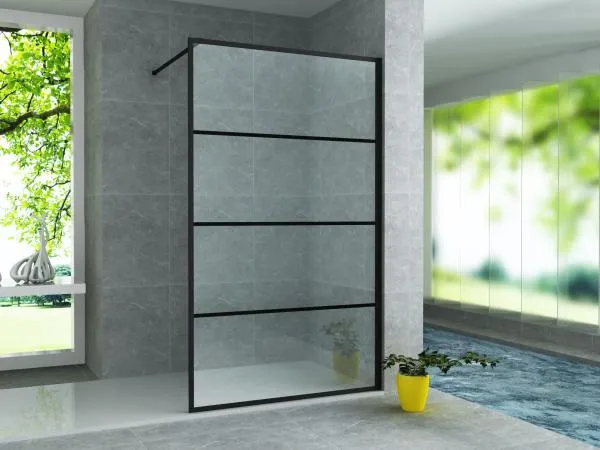 [TEKO90] ALONI INLOOPDOUCHE MET RASTER DECOR - 900X2000MM - MAT ZWART - HELDER GLAS