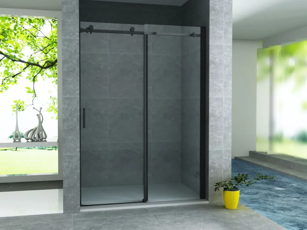 [CR-045A12] ALONI SCHUIFDEUR VOOR NIS - 1200X2000MM - MAT ZWART - HELDER GLAS