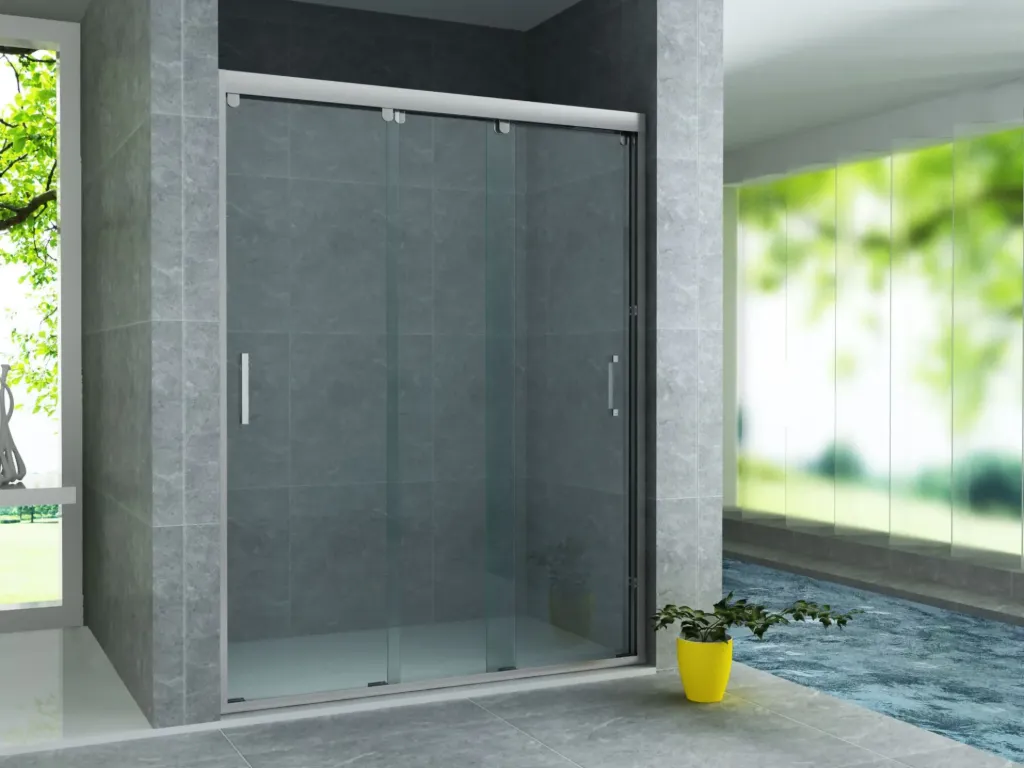 [CR-SD100] ALONI SCHUIFDEUR VOOR NIS - 3 DELIG - 1000X2000MM - CHROOM - HELDER GLAS