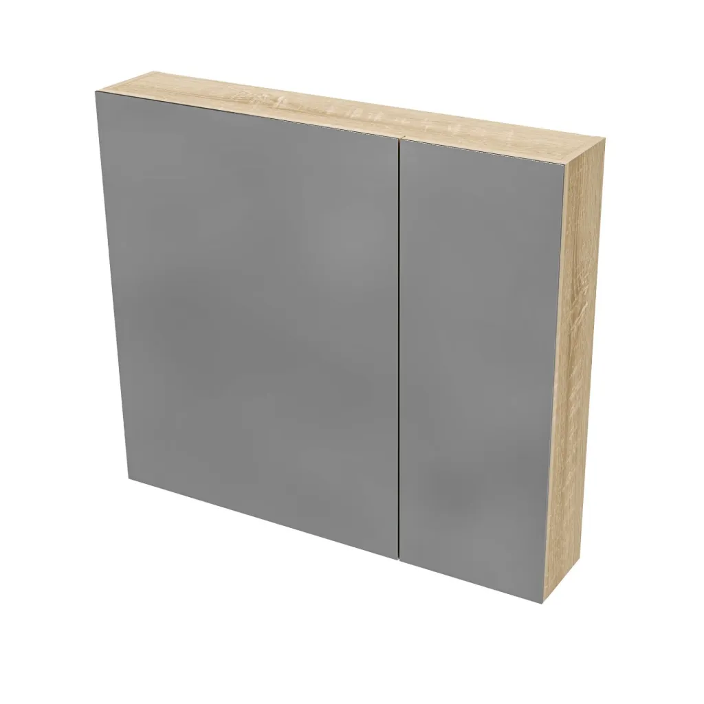 [HYT080.EIK] HAYAT SPIEGELKAST - 2 ASSYMETRISCHE, ENKELZIJDIGE SPIEGELDEUREN - 4 IN HOOGTE VERSTELBARE LEGPLANKEN - 80X70X15CM - EIK