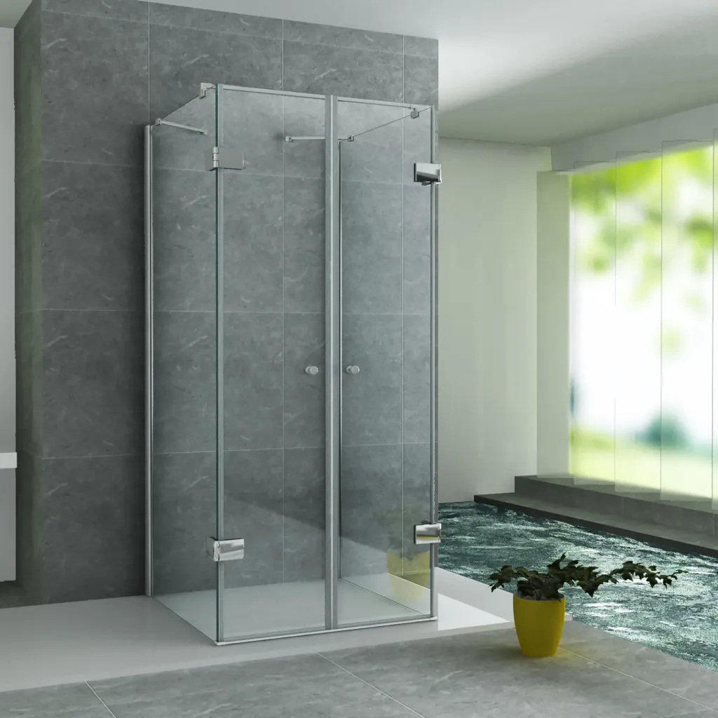 ALONI DOUCHEWAND - U-OPSTELLING - 2 DRAAIDEUREN EN 2 ZIJWANDEN - 900 X 900 X 1950 MM - CHROOM - HELDER GLAS