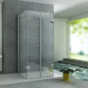 ALONI DOUCHEWAND - U-OPSTELLING - 2 DRAAIDEUREN EN 2 ZIJWANDEN - 900 X 900 X 1950 MM - CHROOM - HELDER GLAS