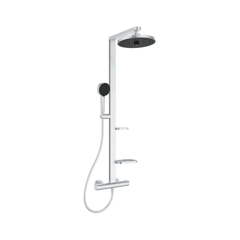 [BD583SI] Douchesysteem met CeraTherm douchethermostaat, handdouche Ø 100 mm 8 l/min 2F, hoofddouche Ø 260 mm 12 l/min 2F, IdealFlex 1750 mm en 2 legschalen