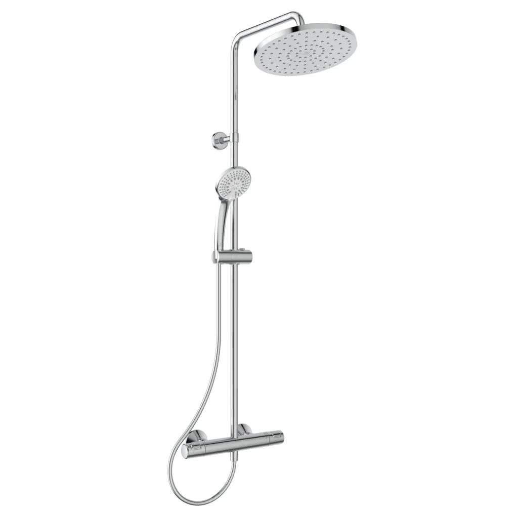 Douchesysteem met CeraTherm T25, handdouche Ø 100 mm 8 l/min 3F, hoofddouche Ø 250 mm 12 l/min en IdealFlex 1500 mm